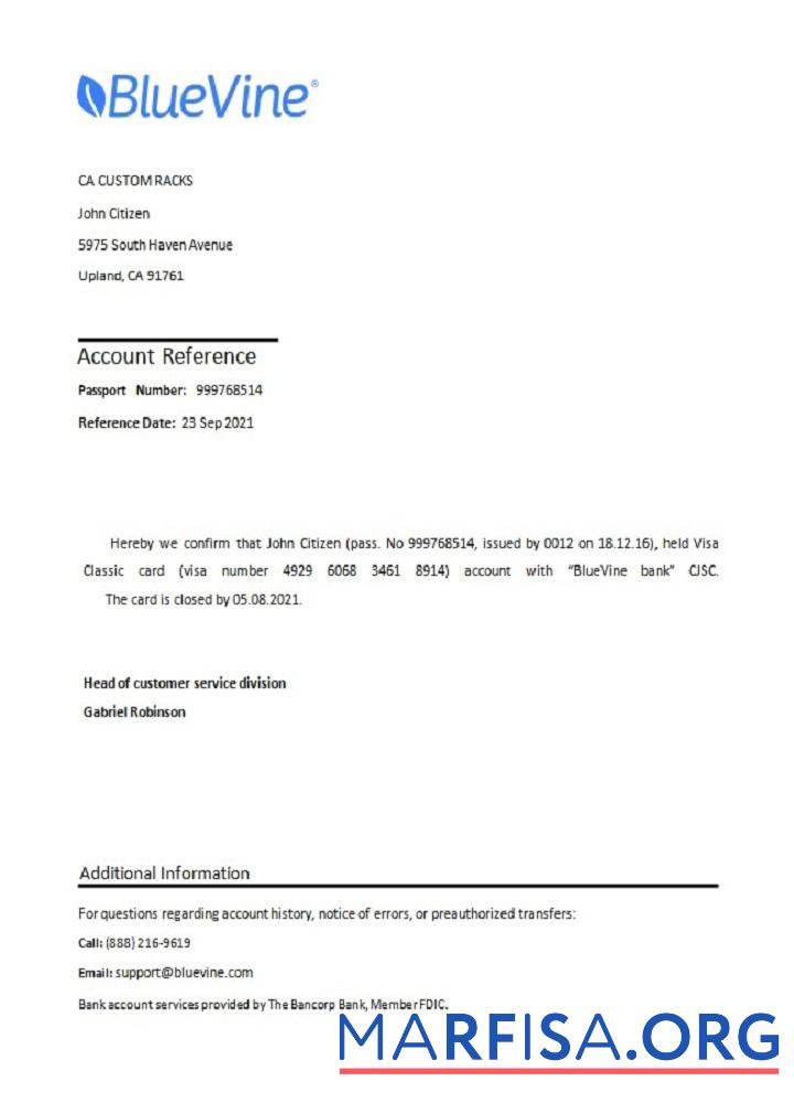Downloadable USA Bluevine closure reference download for verification